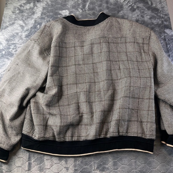 Tomas Creation Mens VTG 100% Wool Bomber Jacket Italian Plaid VII Black Brown - Picture 10 of 10